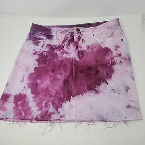 A.N.A Size 10 White Denim Raw Hem Mini Skirt Hand dyed Pink